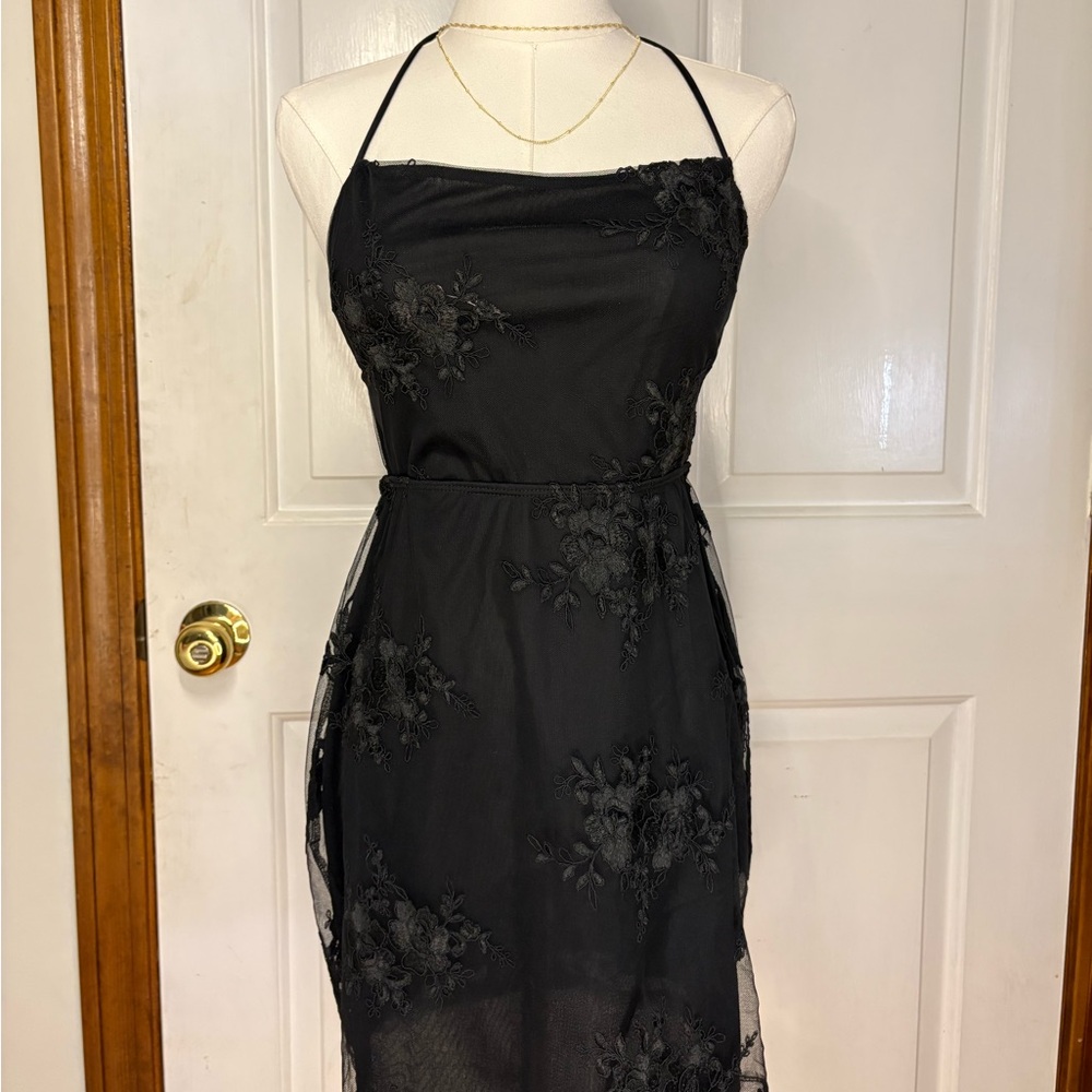 Lucy in the Sky Black Halter Slip Dress